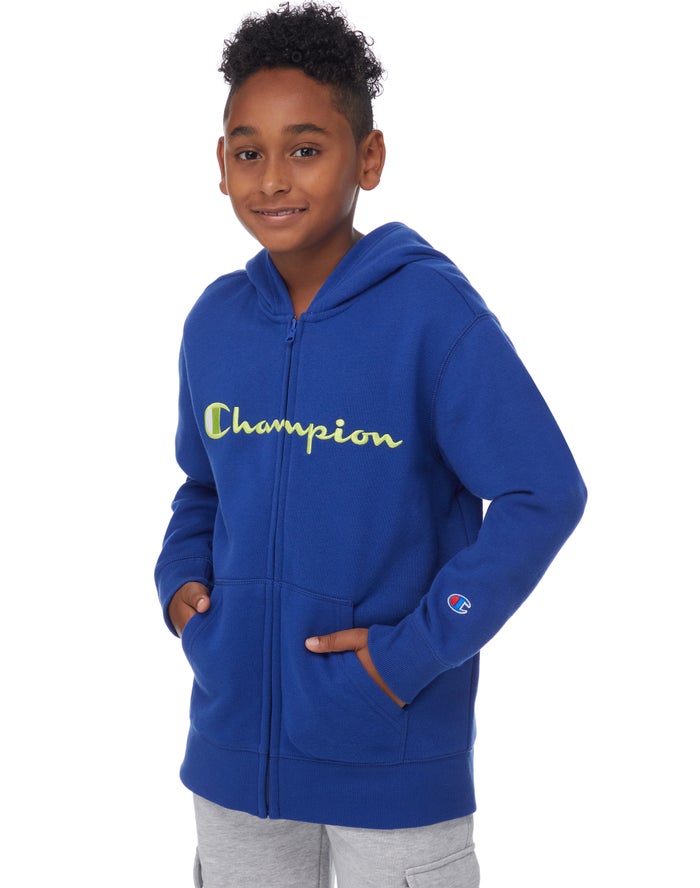 Sudadera Con Capucha Champion Niño - Fleece C + Script Logos ( Azules ) 7465130-VN